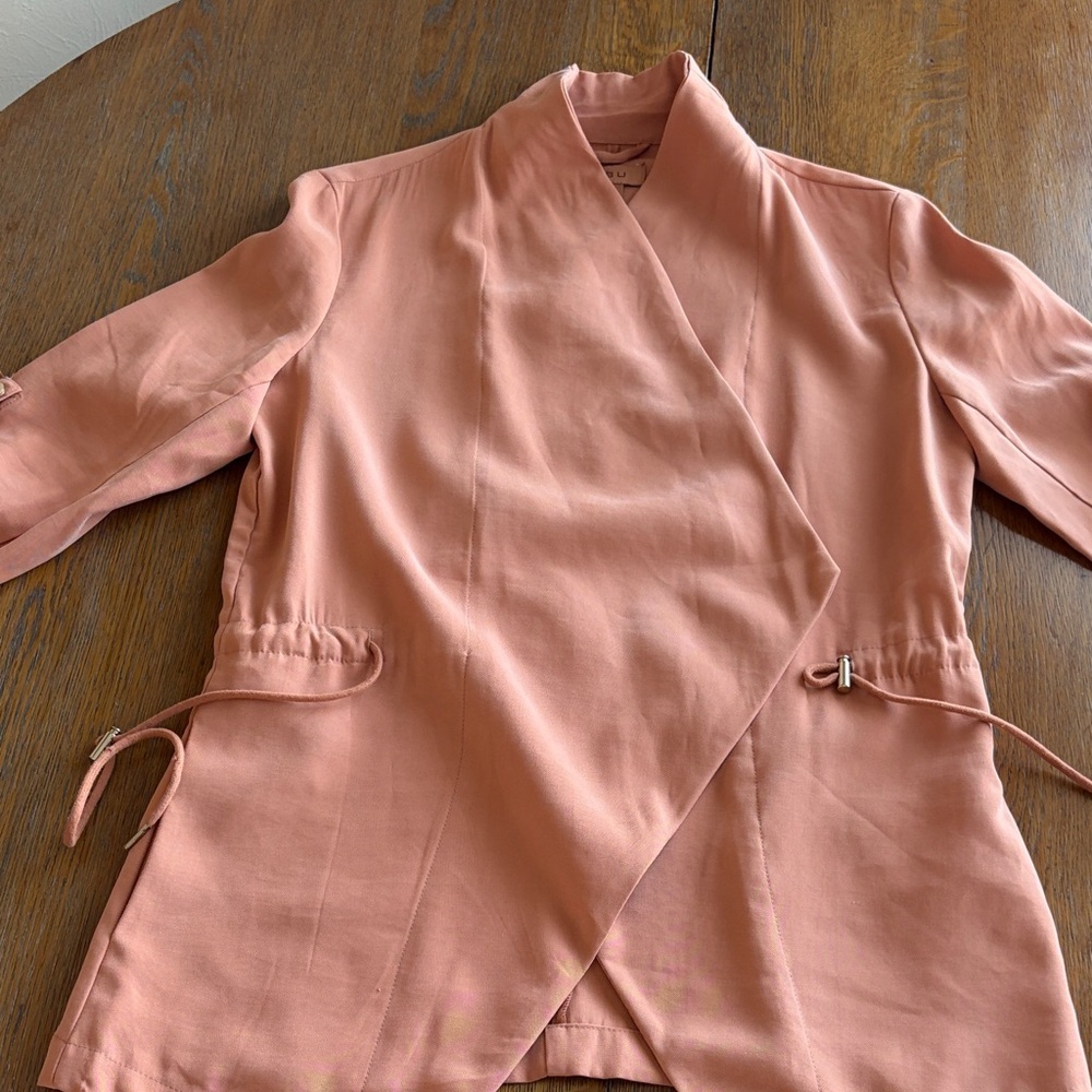 Amisu Women's Peach Blazer/Jacket Open Front Roll Tab Sleeves Size Small - Picture 7 of 13